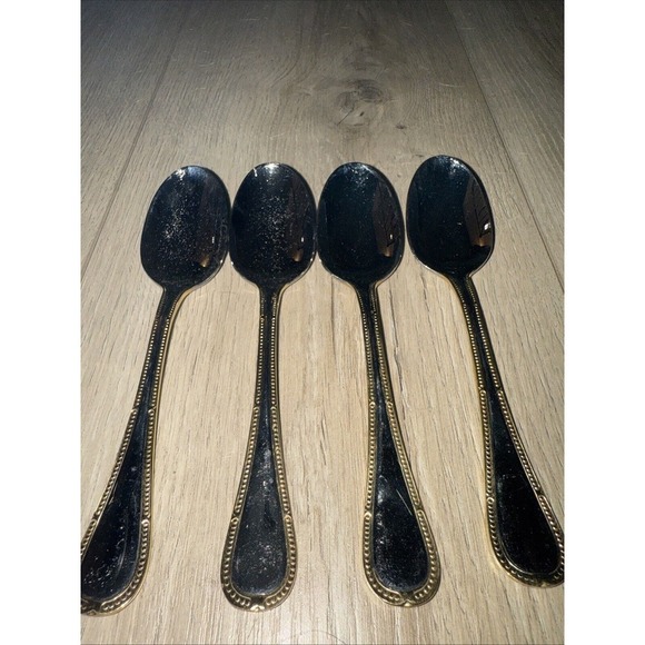 4 PCs Yamazaki Allegra Teaspoons Gold Detail Stainless Korea - Picture 2 of 3